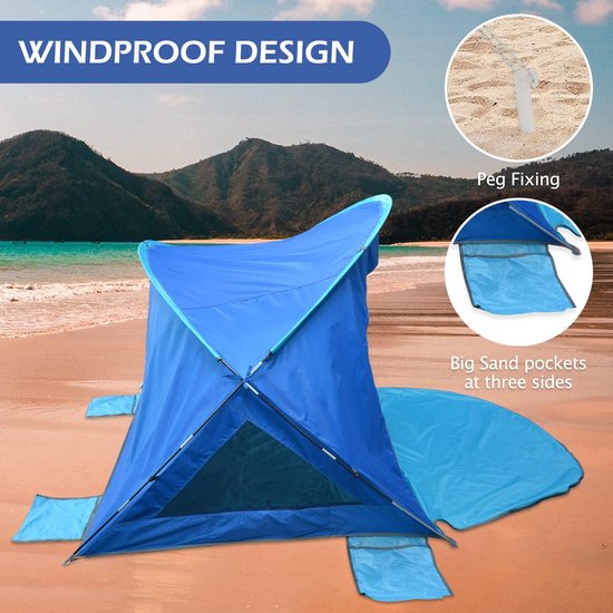 Strandschelp XXL - 3-4 personen - uv-bescherming 50+ - zonwering - strand windbescherming - campingtent - inkijkbescherming - ritssluiting - kleine verpakkingsmaat - strand - speelplaats - tuin van Lumaland — afbeelding 2