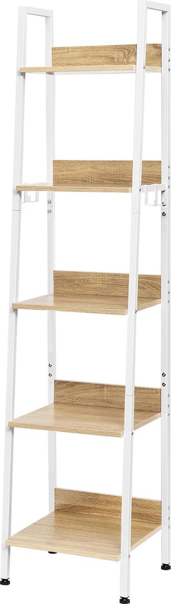 Boekenkasten - Boekenplank - Wandplank - Boekenrek - Keukenrek - Rekken - Opbergrek Organiser - 4 Haken 40x170x36cm - voor Woonkamer Keuken - Licht Eiken en Wit