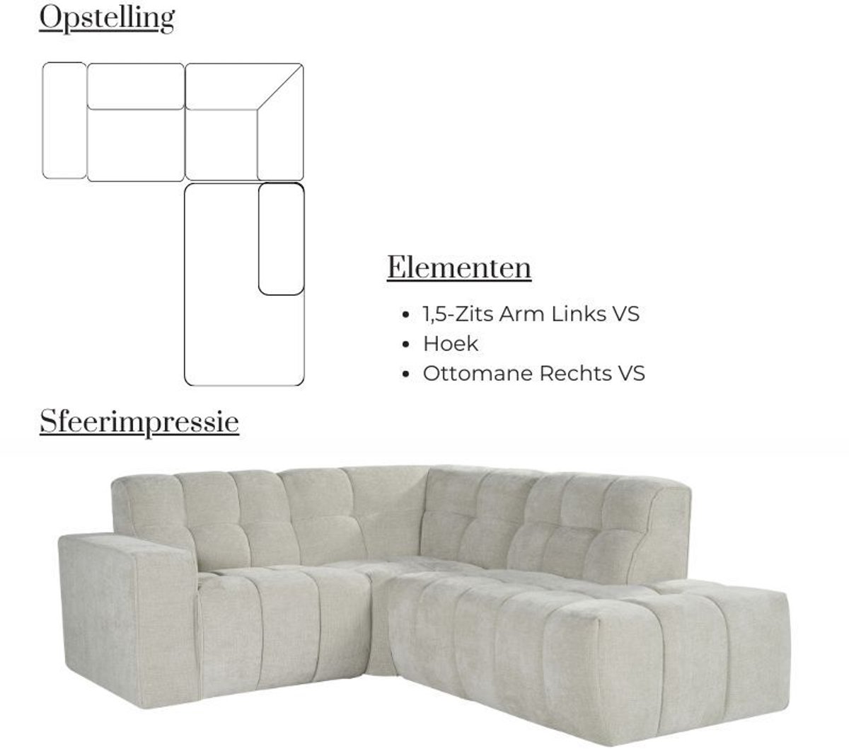 Hoekbank Milano Ottomane Rechts | 224x199x83 cm | Naturel Elite Stof | Medahomestore – Luxe, Comfort en Modulaire Stijl