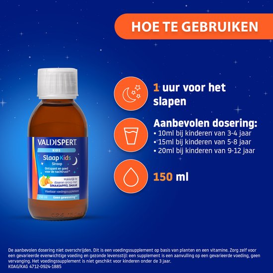 Valdispert Slaap Kids siroop - Passiebloem ontspant en is goed voor de nachtrust* - Geen gewenning** - Met sinaasappelsmaak - Kids vanaf 3 jaar - 150 ml