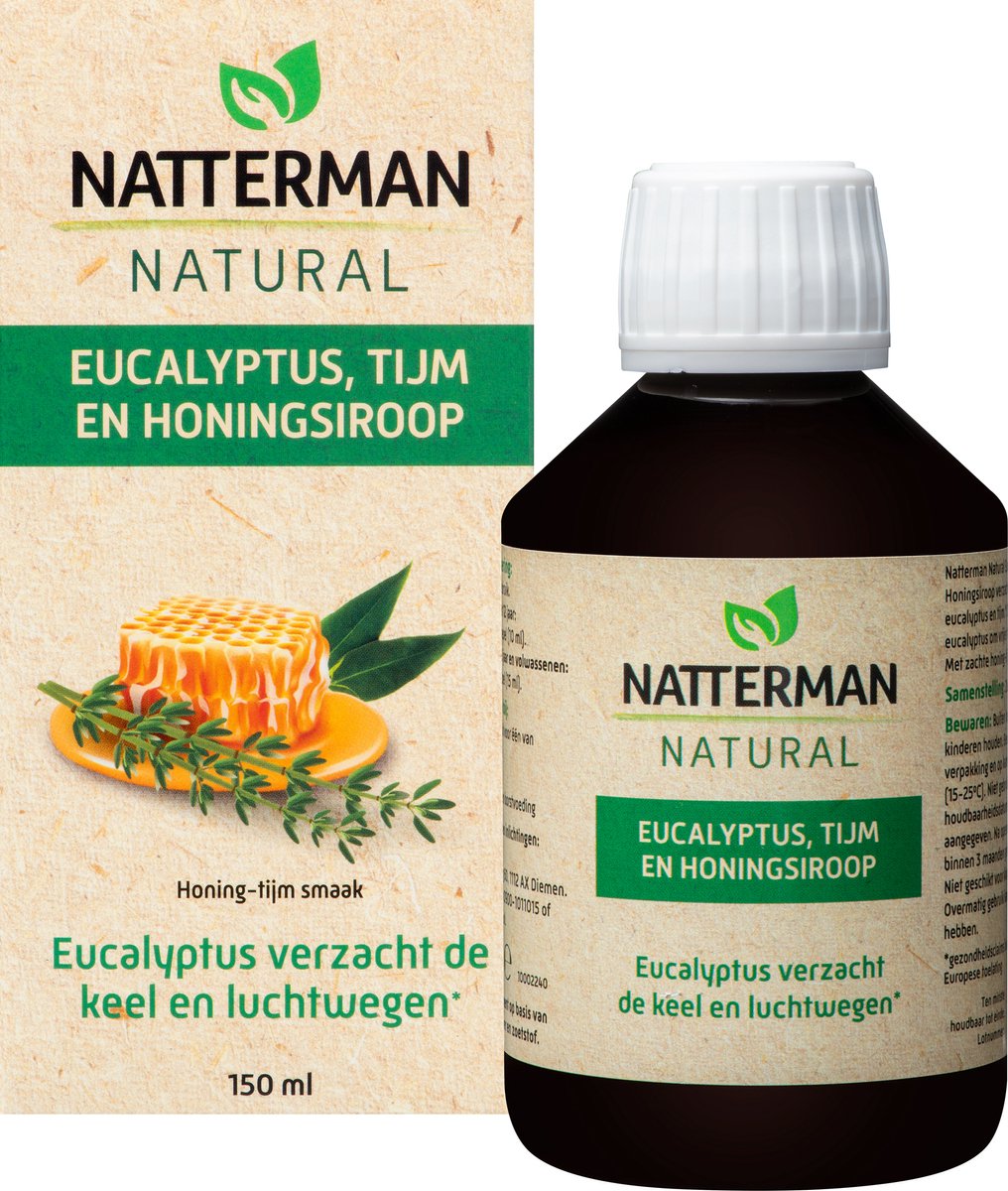 Goedkoopste Natterman Natural Eucalyptus, Tijm en Honingsiroop - Eucalyptus verzacht de keel en luchtwegen - Eucalyptus helpt om vrijer te ademen - Honing-tijm smaak - 150 ml