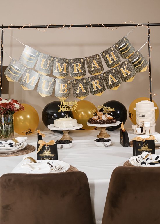 YLQQYL Umrah Mubarak Banner, 71×43 Inch Large Photo Booth Ramadan Mubarak Banner, Hajj Kaaba Background Ramadan Decorations for Home lslamic Muslim Eid Al-Fitr Party Favors