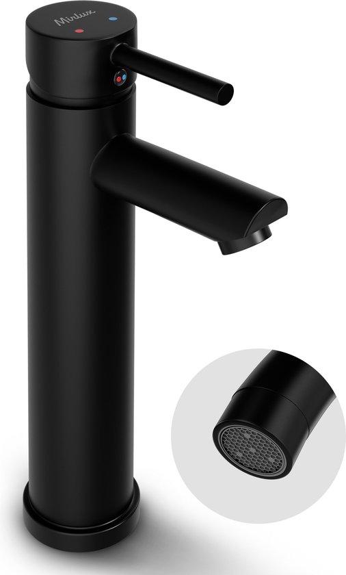 Mirlux Wastafel Kraan Zwart - Wastafel Mengkraan Badkamer - Wastafelkraan - Fonteinkraan / WC Kraan - Kraantje - Koudwaterkraan & Warmwaterkraan - Toiletkraan Koud Water & Warm Water [EIRENE]