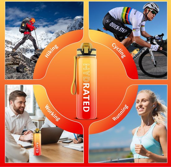 Inovra ® Nieuwe grande bouteille d'eau avec marqueurs de temps et sangle de transport pratique pour les utilisateurs actifs