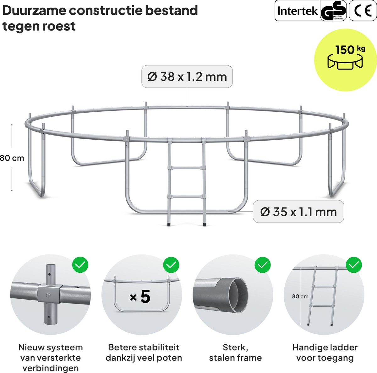 ZIPRO Jump Pro OUT - Trampoline - Ø374cm 12FT - Trampoline met veiligheidsnet - Voor kinderen - Inclusief Ladder - max. 150 kg - UV-bestendig — afbeelding 7