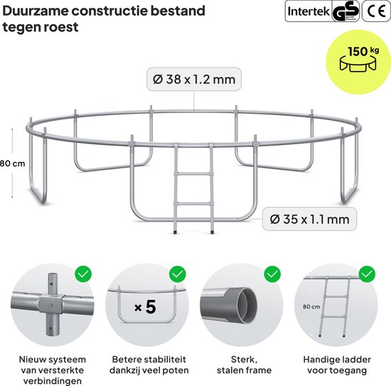 ZIPRO Jump Pro OUT - Trampoline - Ø374cm 12FT - Trampoline met veiligheidsnet - Voor kinderen - Inclusief Ladder - max. 150 kg - UV-bestendig