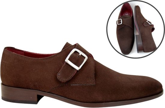 Stravers - Chaussures homme en daim soigné avec boucle, pointure 49, grandes pointures, marron foncé, Chaussures à boucles pour homme