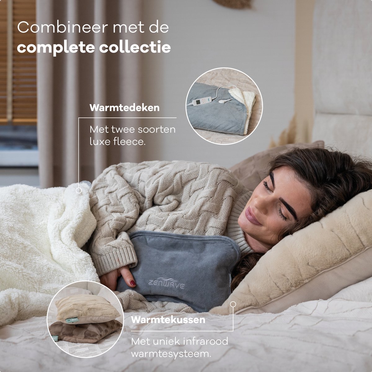 Zenwave Elektrische Kruik met Hoes - Digitaal Display - Warmtekruik & Waterkruik met Handwarmers - Oplaadbare Warmtekussen - Menstruatie Warmteband - Duurzaam & Draadloos - Kamperen & Outdoor - Warmwaterkruik Grijs – foto 3