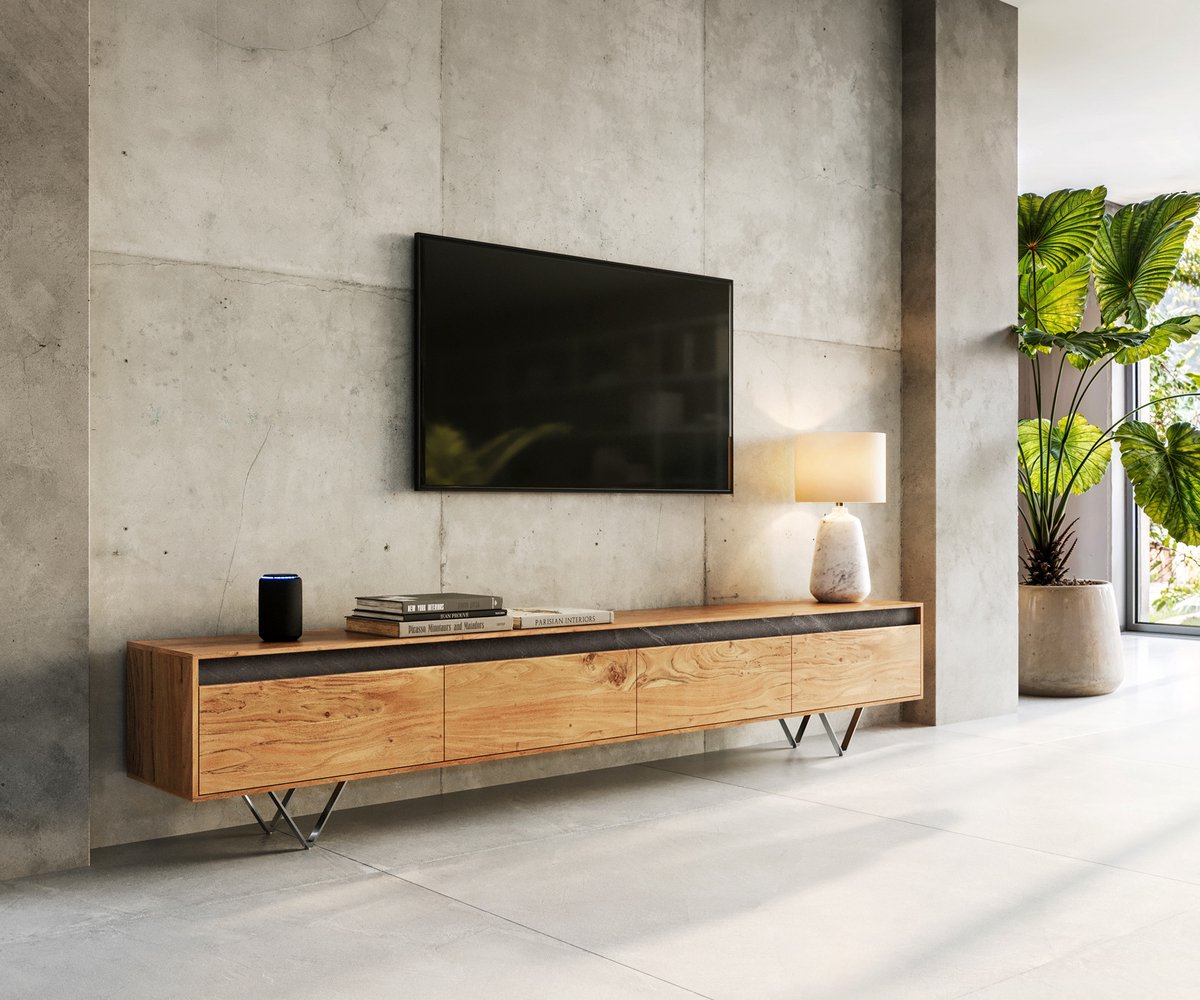 DELIFE TV-meubel Stonegrace acacia natuur 240 cm 4 deuren design meubilair 4 deuren Bruin