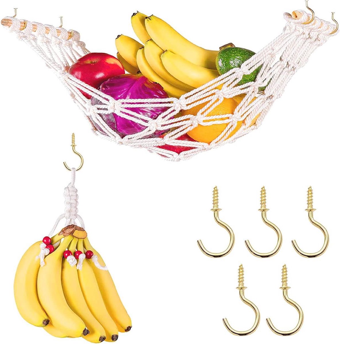 1 stuks hangende fruitmand, fruithangmat, macramé, hangende fruitmand