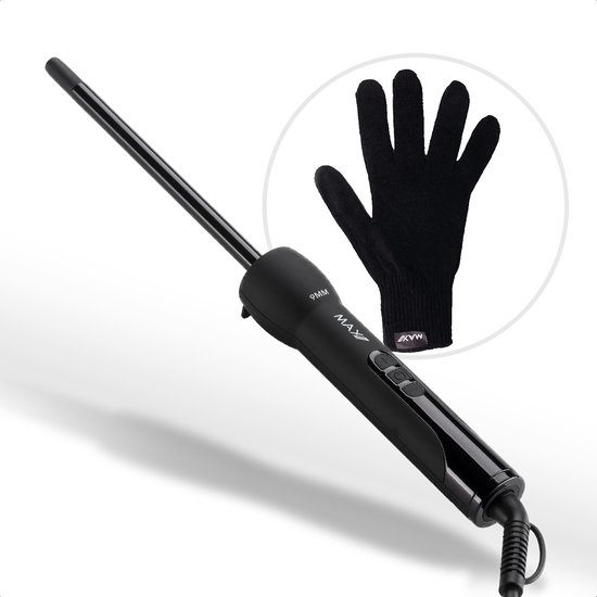 Max Pro Twist 9mm Krultang - Voor Kort en Lang Haar - Curling wand - Zonder Klem - Curler - Met Handschoen - Krultangen