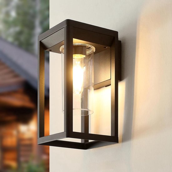 Industriële buiten wandlamp zwart IP44 met glas - Rotterdam