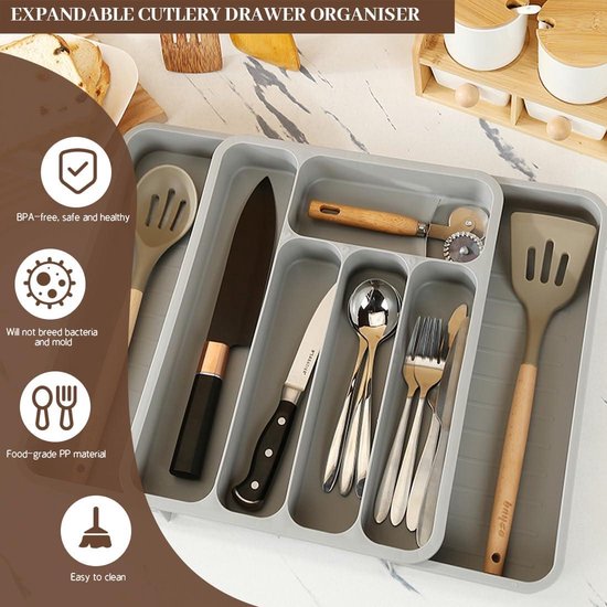 Uitbreidbare Zilverwerk Lade Organizer met 7 Compartimenten