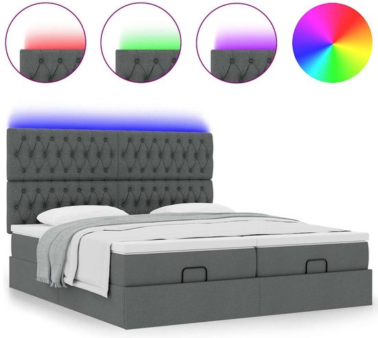 vidaXL Lit ottoman avec matelas et lumières LED, 200 x 200 cm, tissu, gris foncé