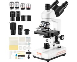 VEVOR Trinoculaire Microscoop 10x, 25x, 2x Hulplens Samengestelde Microscoop, Lenzen 4x, 10x, 40x, 100x, Laboratorium Gereflecteerd Lichtmicroscoop Vergroting 40-5000, 100-240 V Laboratoriummicroscoop Samengestelde Microscoop