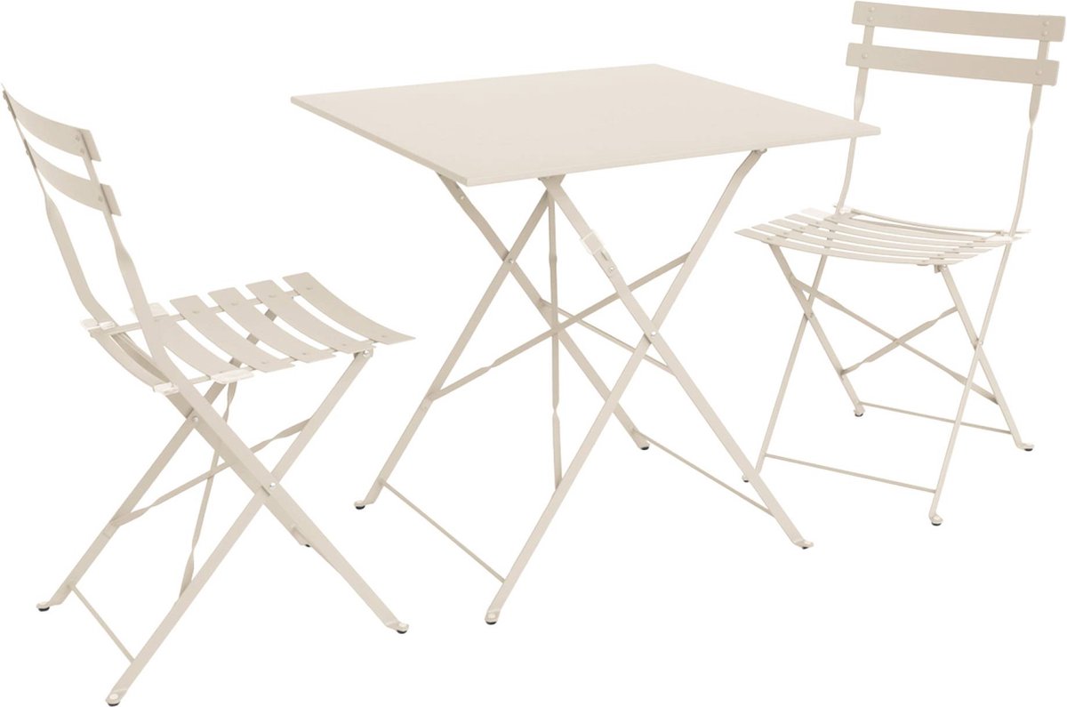sweeek - Bistrotuinset vierkante metalen tafel met twee stoelen inklapbaar - emilia