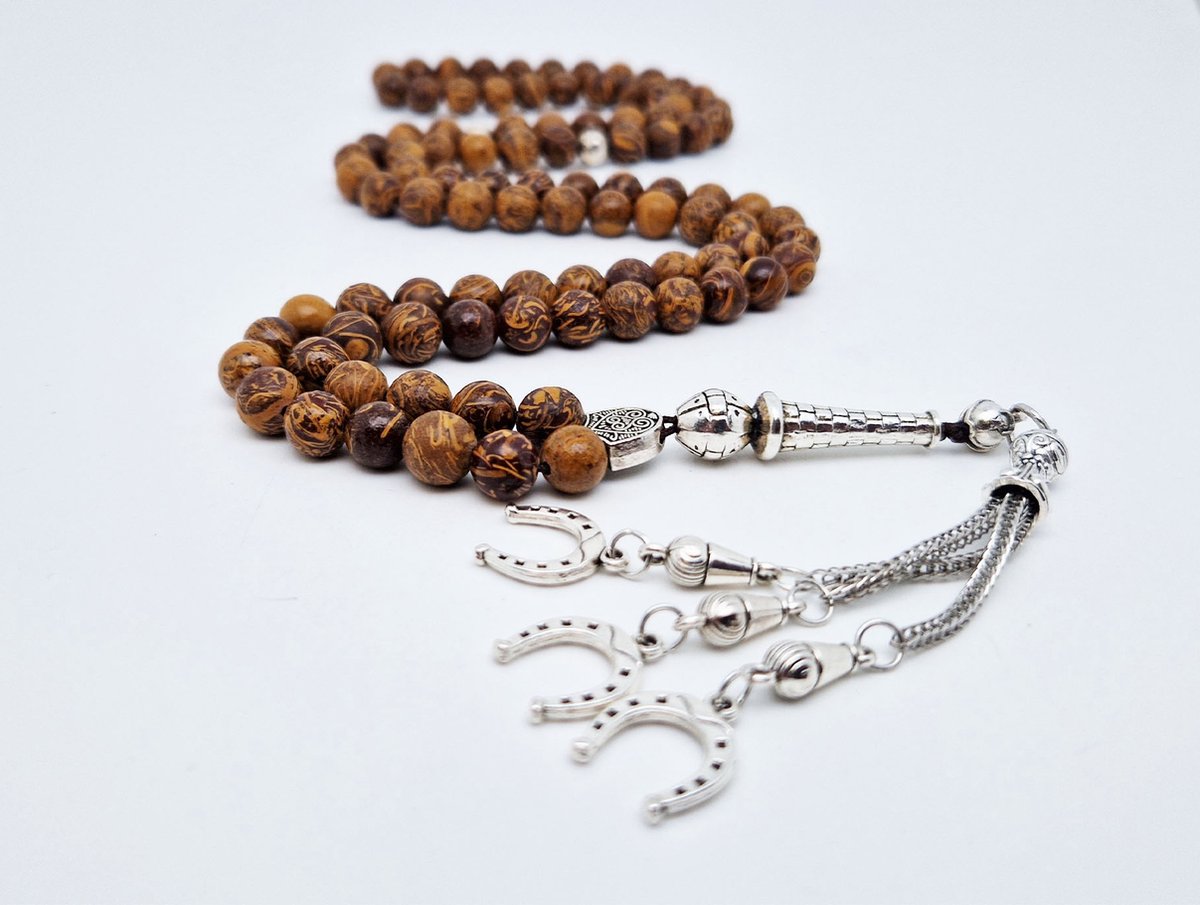 Handgemaakte tesbih "Tasbih" natuursteen "Jaspis van olifantenhuid" - Aantal kralen 99 - Diameter kralen 8MM - met metaal tassel "Hoefijzer" - Een mooi cadeau-idee