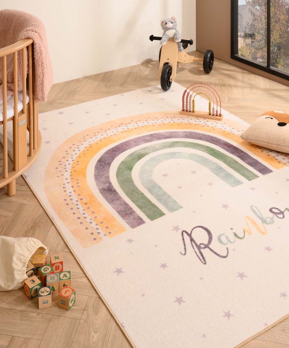 Kindervloerkleed - Joy Regenboog crème 80x120 cm