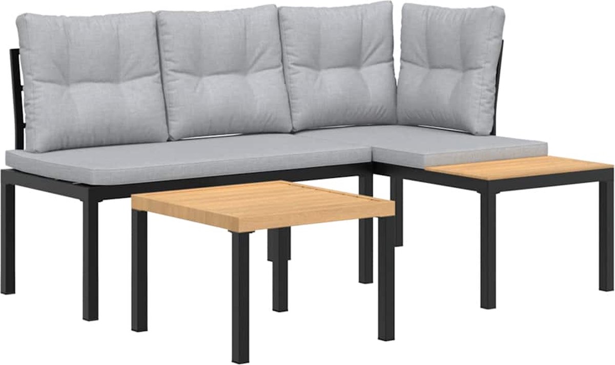 Zwarte loungeset met kussens van The Living Store - Tuinmeubilair.