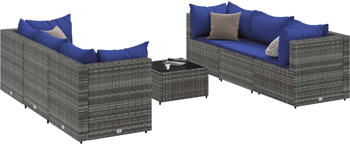 The Living Store 7-delige Loungeset met kussens poly rattan grijs - Loungeset - Lounge Set - Tuinmeubels - Buitendecoratie - Outdoor Furniture