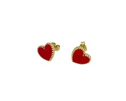 Plux Fashion Rode Hartje Oorbellen - Goud - 1cm/1.5cm - Sieraden - Gouden Oorbellen - Hartje Oorbellen - Sieraden Cadeau - Rode Oorbellen - Roestvrijstaal Oorbellen - Valentijn Oorbellen - Luxe Style - Duurzame Kwaliteit - Valentijn