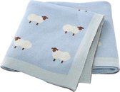 Couverture bébé bleue avec mouton IL BAMBINI - 100% coton extra doux 100x80cm - Couverture non pelucheuse - couverture bébé pour berceau ou lit bébé - cadeau maternité