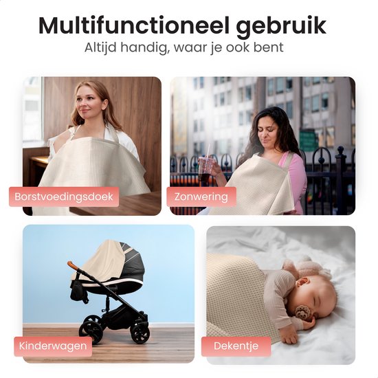 Amisly Borstvoedingsdoek - Luxe Voedingsdoek - afschermdoek - OEKO-TEX-Wafel - Materiaal-Crème - Kraamcadeau - baby van Amisly — afbeelding 2