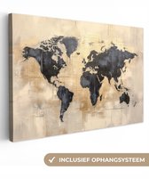 Canvas schilderij 90x60 cm - Exclusieve wanddecoratie Wereldkaart - Goud - Zwart - Abstract - Muurdecoratie woonkamer - Slaapkamer decoratie - Kamer accessoires - Schilderijen op canvas