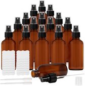 Bol.com Belle Vous 16 Stuks Amber Glas Spray Fles - 120 ml Fijne Mist Spray Fles - Lege Navulbare Flesjes met Etiketten voor Eth... aanbieding
