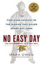 Boekomslag van "No Easy Day" met een Navy SEAL met helm en geweer. #1 New York Times bestseller.