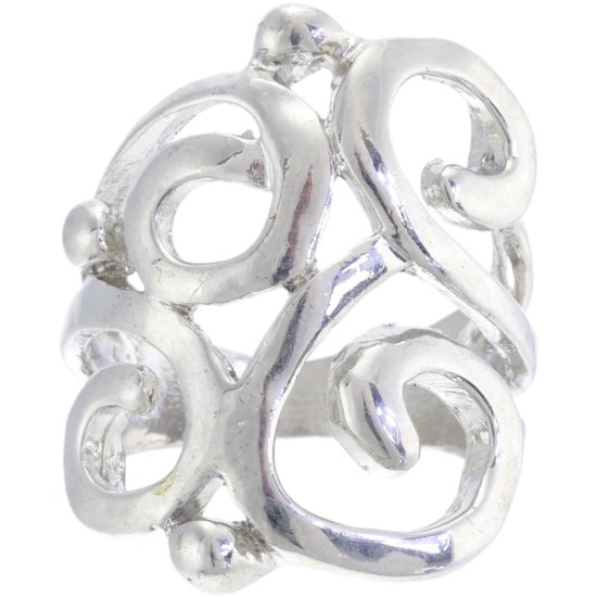 Behave - Ring - Bague de déclaration couleur argent antique avec des boucles gracieuses - Design Elegant et intemporel