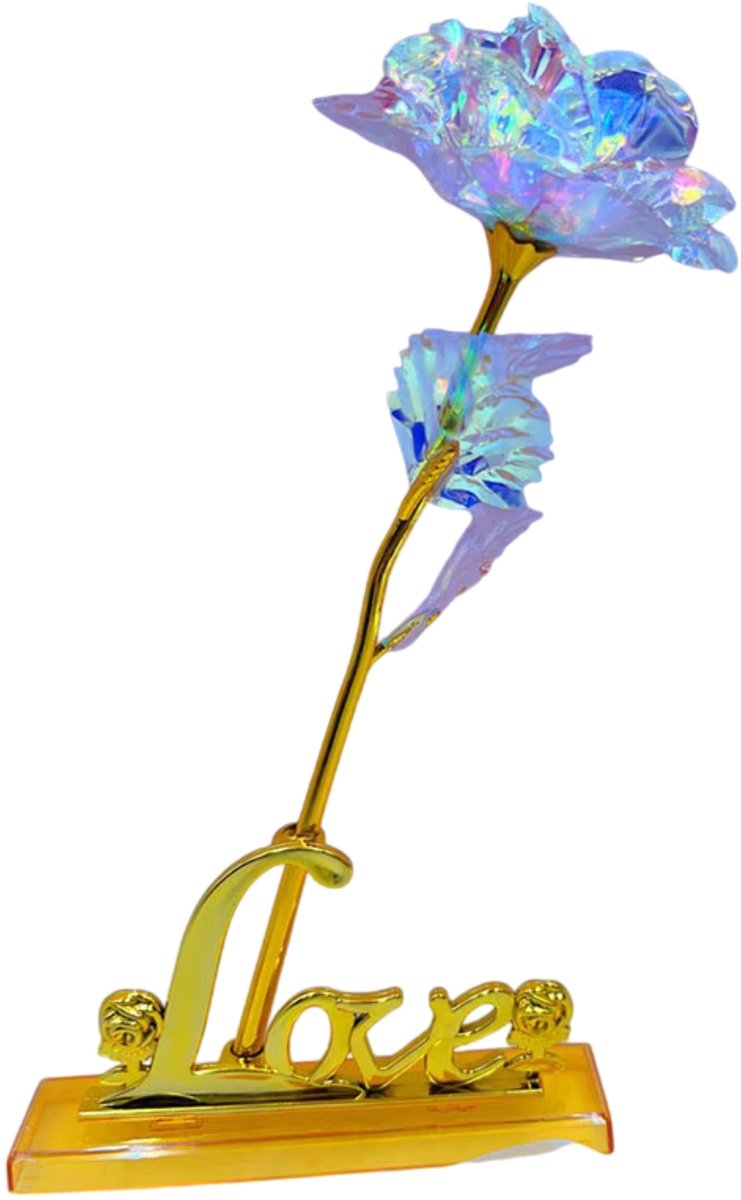 Vivva - Glinsterende Roos - Roos Cadeau - Kunstroos - Nep Roos - Kunst Roos - Valentijn Roos - Inclusief Gouden ‘LOVE’ Standaard en Geschenkdoos - ROSIVERSE