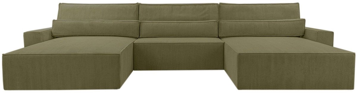 AJE Meubles B.V. Hoekbank - Luxe Comfort en Functionaliteit - 410 x 85 cm - Slaapfunctie met Ruim Bed - Slijtvaste Stof - DENVER U - Poso 47 Mintgroen