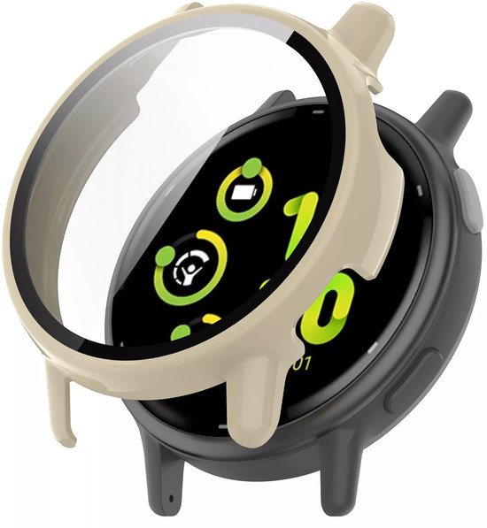 Strap-it hard case hoesje met glas geschikt voor Garmin Vivoactive 5 (beige)