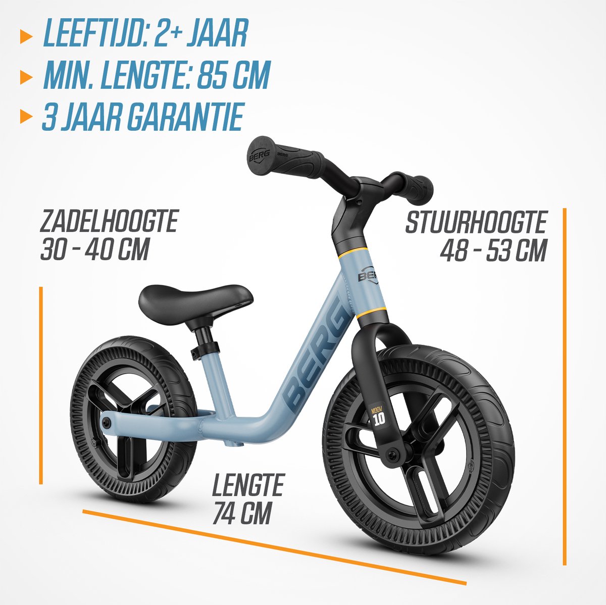 BERG MOOV10 Loopfiets - 2+ jaar - 10 inch - Lichtgewicht - Anti-lek EVA Banden - Verstelbaar Stuur en Zadel - Blauw — afbeelding 5