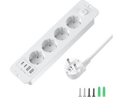 StayPowered Inbouw Stekkerdoos - Compact & Krachtig Opladen - 4 Stopcontacten - 2 USB + 2 USB-C Poorten - Snelle Oplaadfunctie - Vlamvertragend Materiaal - 2m Kabel - Vier Individuele Schakelaars - Wit - Levering Sneller dan Aangegeven!