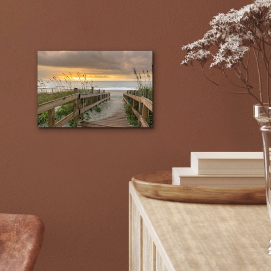 Aluminium schilderij 30x20 cm - Wanddecoratie metaal - Strand - Zee - Duin - Pad - Metalen muurdecoratie woonkamer - Decoratie industrieel - Foto op dibond - Industriële accessoires slaapkamer