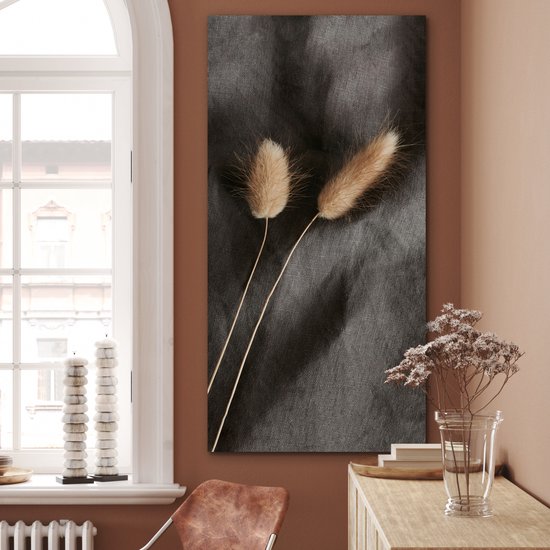 Tableau aluminium 80x160 cm - Décoration murale métal - Herbe de la pampa - Plume - Zwart - Beige - Décoration murale métal salon - Décoration industrielle - Photo sur dibond - Accessoires industriels chambre