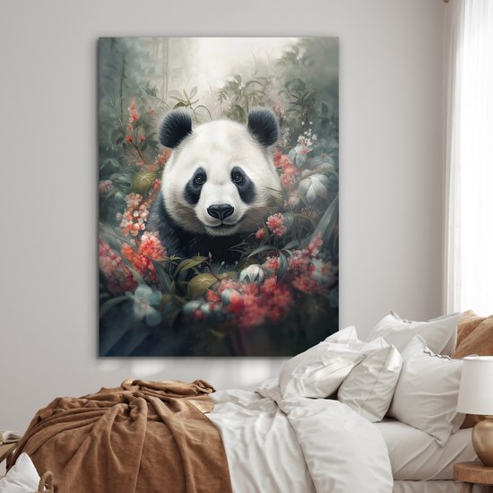 Tableau aluminium 120x160 cm - Décoration murale métal - Panda - Animaux sauvages - Fleurs - Nature - Décoration murale métal salon - Décoration industrielle - Photo sur dibond - Accessoires industriels chambre
