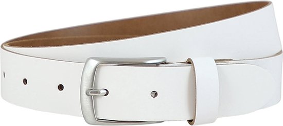 Landley Nette Leren Jeans Riem Wit - Dames en Heren - 3.5 cm Breed - Echt Leer - Casual Pantalon Riem - Lengte totaal 130 cm / Riemmaat 115