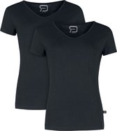 R.E.D. Rock-Engineered Design zwarte basic T-shirts in een dubbelpak met V-hals - Dames - M