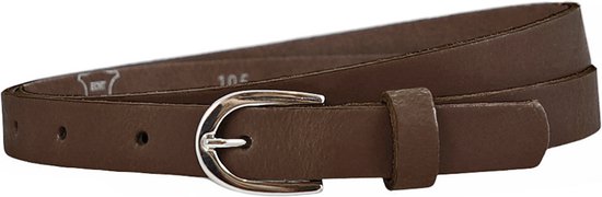 Bruine leren damesriem, 2 cm breed, met zilverkleurige gesp.