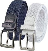 Landley Elastic Braided Stretch Ceintures Duopack - Ensemble économique avec 2 ceintures - Femme et Homme - Blauw et Wit - Longueur totale 140 cm / Taille de ceinture 125