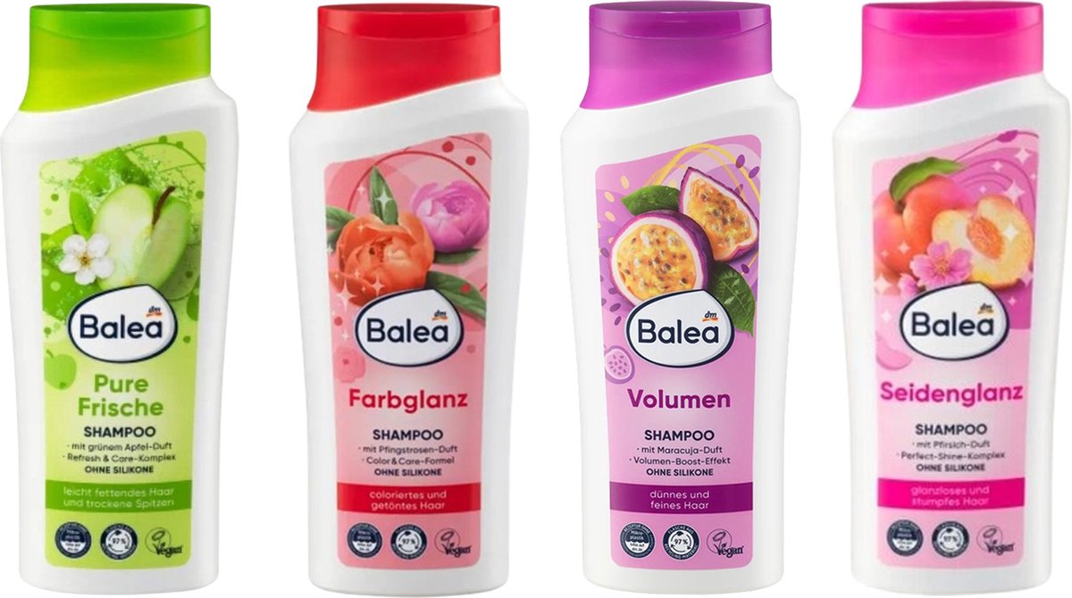 Balea Natural Beauty Shampoo Set van 4 - COMBI-VERPAKKING - 4 x 300 ml