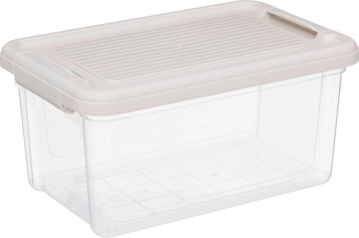 5 Five Simply Smart 5Five Tide'n Box Stapelbare opbergbox met deksel - Set van 3 stuks - 5L - 30x15x19cm - Transparant - Beige
