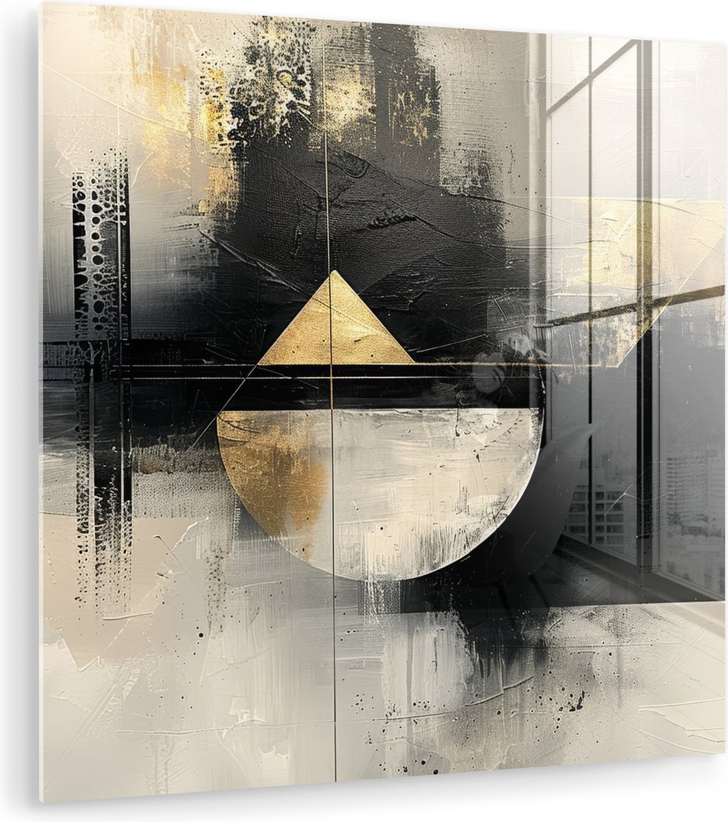 MuchoWow® Glasschilderij 20x20 cm - Schilderij acrylglas - Abstract - Zwart - Verf - Modern - Foto op glas - Muurdecoratie woonkamer - Wanddecoratie slaapkamer - Schilderijen