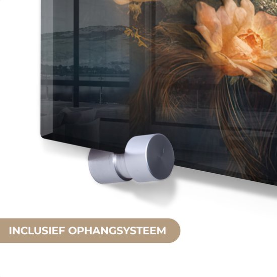 MuchoWow® Peinture sur verre - Paon - Plumes de paon - Fleurs - Vogels - Botanique - 60x80 cm - Peintures sur verre acrylique - Photo sur Glas