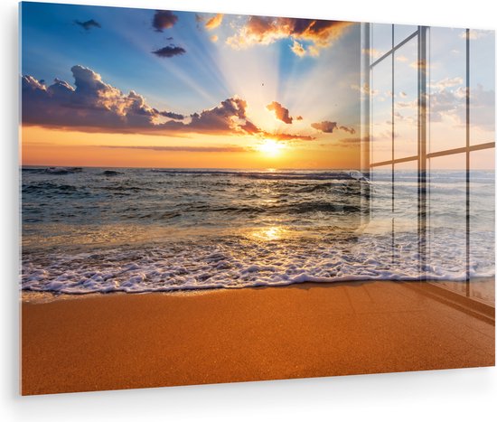 Peinture sur verre - Photo sur verre - Coucher de soleil - Plage - Mer - Nuages ​​- Peinture de plage - Plaque acrylique - Décoration murale - Peinture sur Glas - Verre acrylique - 30x20 cm - Peintures de salon