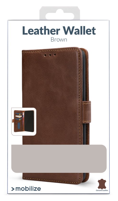 Étui de téléphone Mobilize adapté à l'étui Samsung Galaxy S25 Plus en Cuir véritable | Portefeuille Bookcase Mobilize | Porte-cartes pour 3 cartes | Étui de téléphone pour carte de débit / carte de transport en commun / permis de conduire - marron