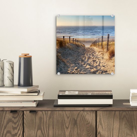 MuchoWow® Tableau sur Verre - Plage - Mer - Nederland - Dunes - Soleil - 20x20 cm - Décoration de Plage - Peintures sur Verre Acrylique - Photo sur Glas